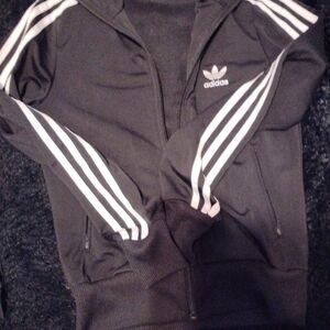 Adidas Black Track Jacket with White Stripes